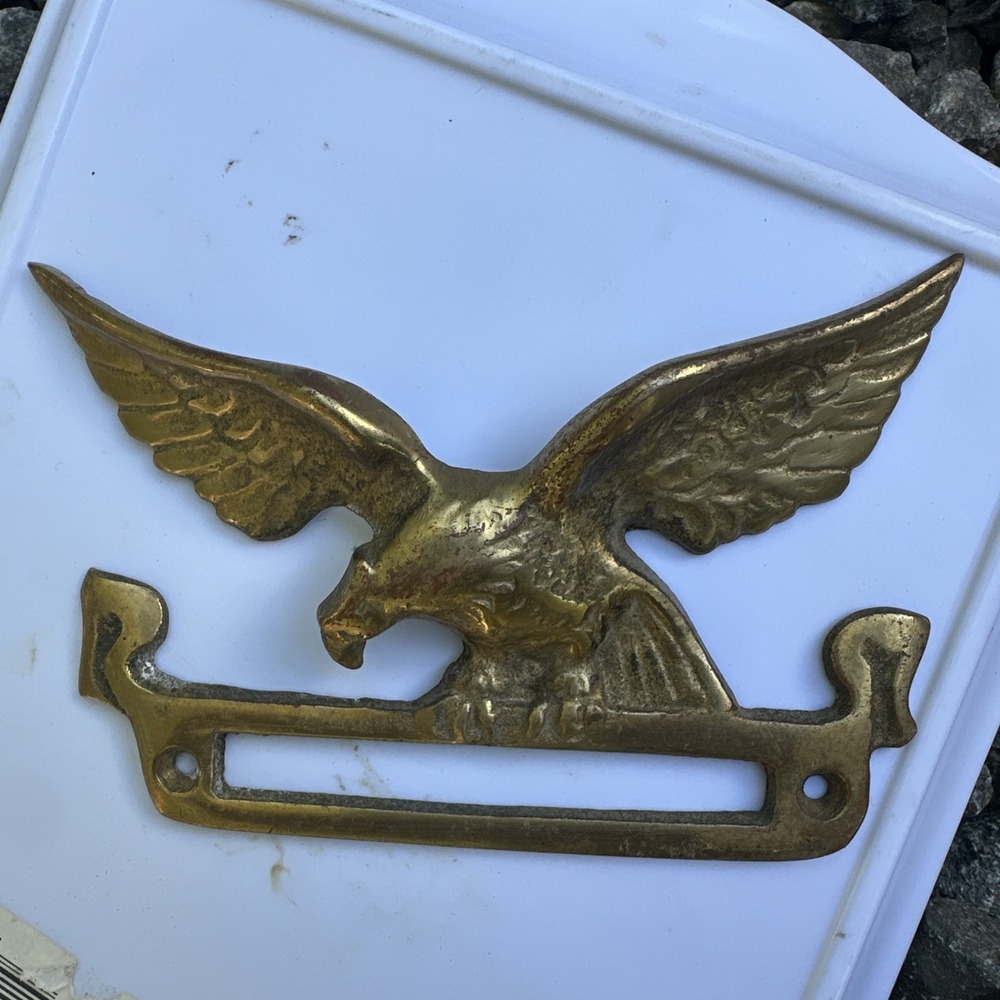 Vintage Brass Eagle Mailbox  Guard  Mounting Frame Stamped 716 E Edwardian 5"